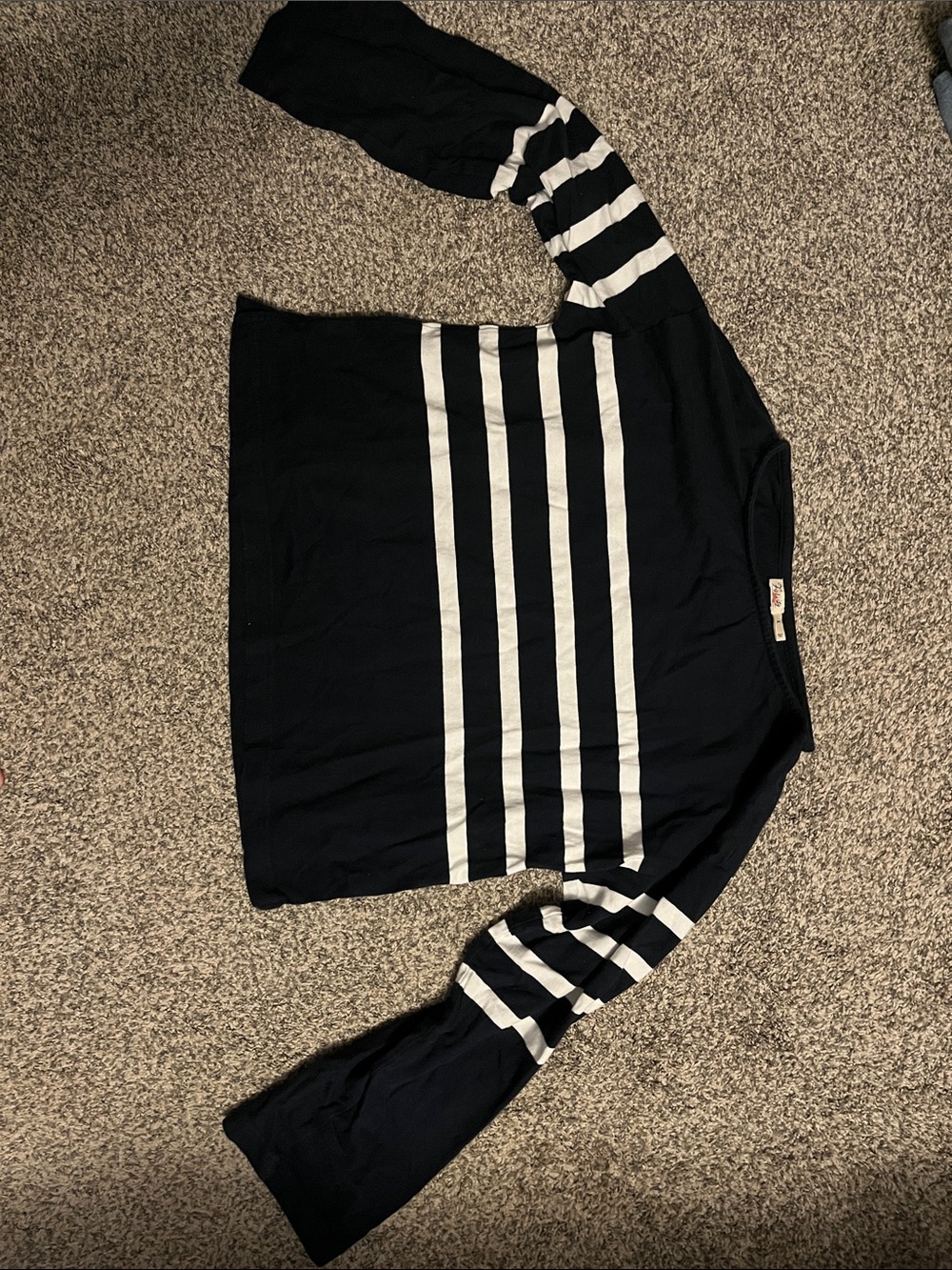 Faherty Navy and White Striped Crewneck Sweater